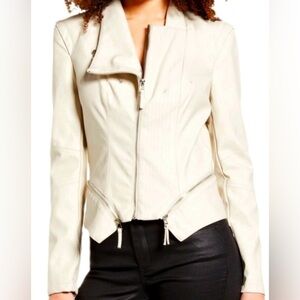 BLANKNYC Faux Leather Moto Jacket in Ivory Beige - Size M